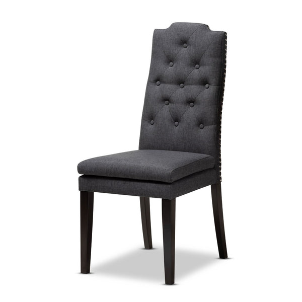 Baxton Studio Baxton Dylin 7-Piece Modern Dining Set: Dark Grey Fabric Chairs & Brown Wood Table for Elegance BBT5158-Dark Grey/Dark Brown-7PC Dining Set