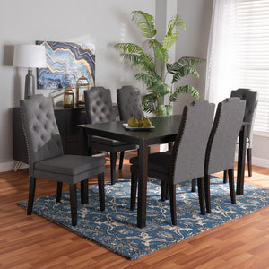 Baxton Studio Baxton Dylin 7-Piece Modern Dining Set: Dark Grey Fabric Chairs & Brown Wood Table for Elegance BBT5158-Dark Grey/Dark Brown-7PC Dining Set