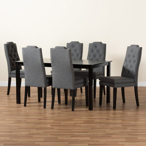 Baxton Studio Baxton Dylin 7-Piece Modern Dining Set: Dark Grey Fabric Chairs & Brown Wood Table for Elegance BBT5158-Dark Grey/Dark Brown-7PC Dining Set