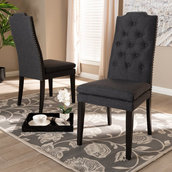 Baxton Studio Baxton Dylin Modern Charcoal Dining Chair Set of 2 - Elegant Upholstered Comfort with Tufted Detail BBT5158.11-Dark Grey-CC