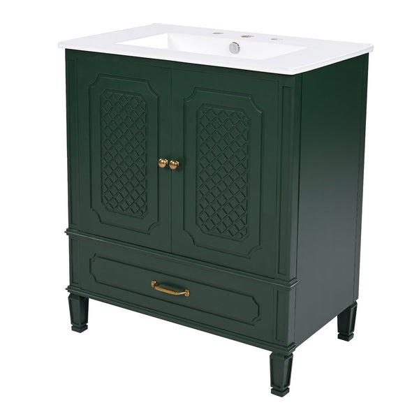 English Elm Christopher Knight Home® - 60" Bathroom Vanity Double Sink Freestanding Set with Ceramic Tops, Ample Adjustable Storage Green N759S313313F