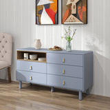 Hearth and Haven Hike Dresser with Open Storage, 5 Drawers and Leather Handles, Blue W1781P148615