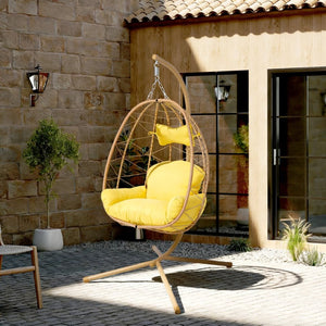 English Elm Hanging Egg Chair Wicker Swing with Stand Ergonomic Cradle for Patio or Bedroom T5880P497562