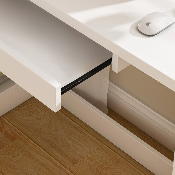 English Elm Computer Corner L-Shaped Desk with Glass Cabinets, Built-In LED, USB Ports, Keyboard Tray, Ergonomic Design White W2699P345803