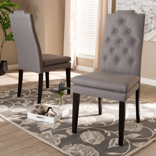 Baxton Studio Baxton Dylin Modern Gray Fabric Dining Chairs Set of 2 - Button-Tufted Comfort & Style Upgrade BBT5158.11-Grey-CC