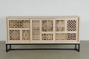 Lilys 79" Long Lilys Lattice Buffet 3 Sliding Doors With Iron Stand Natural Whitewash 9108-250-150