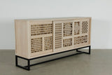 Lilys 79" Long Lilys Lattice Buffet 3 Sliding Doors With Iron Stand Natural Whitewash 9108-250-150