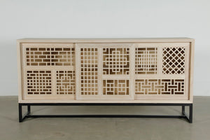 Lilys 79" Long Lilys Lattice Buffet 3 Sliding Doors With Iron Stand Natural Whitewash 9108-250-150