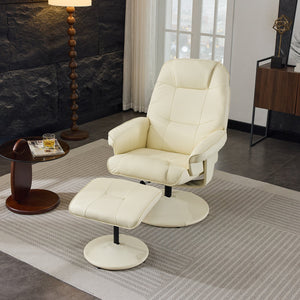 English Elm 011-Massage Recliner Chair with Ottoman, 360° Swivel PU Leather, 5-Point Vibration Massage, Heated Seat, 140° Backrest Comfort Beige W2636P262427