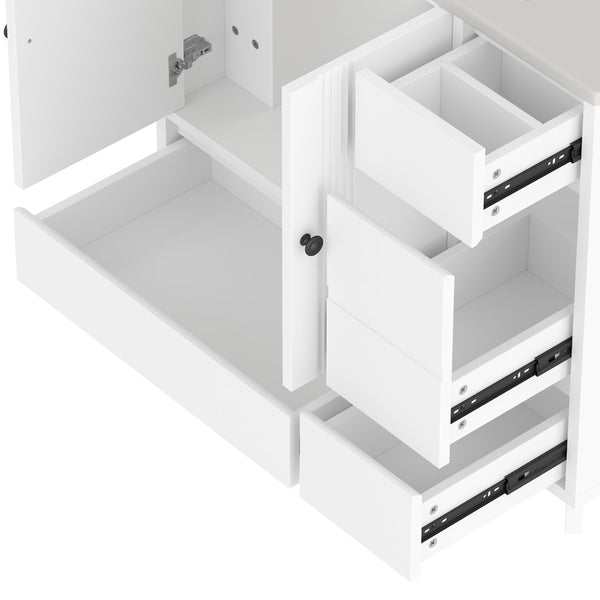 English Elm 36" Freestanding Bathroom Vanity Solid Wood Cabinet Ceramic Basin Four Drawers White W1580P382510