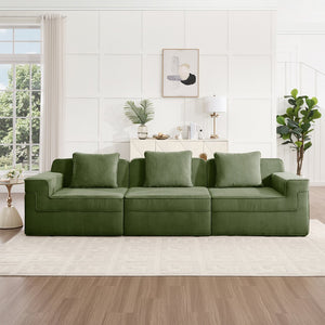 English Elm Modular 3-Seat Boneless Sofa - Luxurious Cloud Sectional Couch In Soft Green Corduroy Fabric W3041S00331
