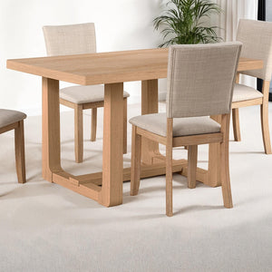 English Elm Transitional Trestle Base Dining Set with Upholstered Chairs for Modern Farmhouse Rooms Natural B2741S00785