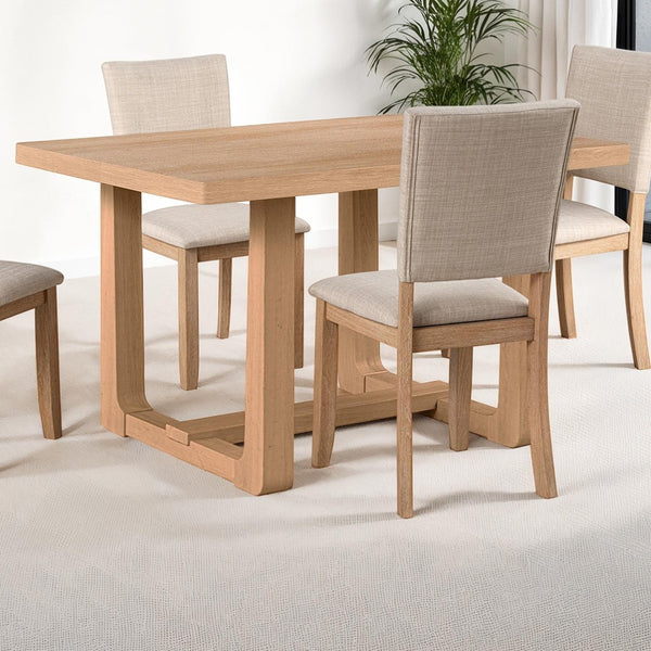 English Elm Transitional Trestle Base Dining Set with Upholstered Chairs for Modern Farmhouse Rooms Natural B2741S00785