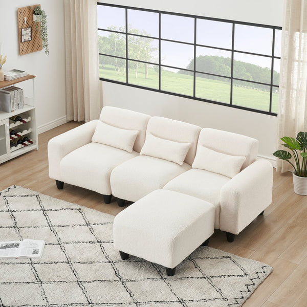 English Elm The 84.6-inch teddy fleece sofa converts to a 4-seat modular two-seater, plush sponges, 600lb capacity, ideal for small apartments Beige W1658S00015