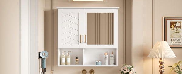 English Elm 2-in-1 Matte Wall Mounted Medicine Cabinet Soft Close Mirror Storage for Bathroom Vanity White N710P389456K