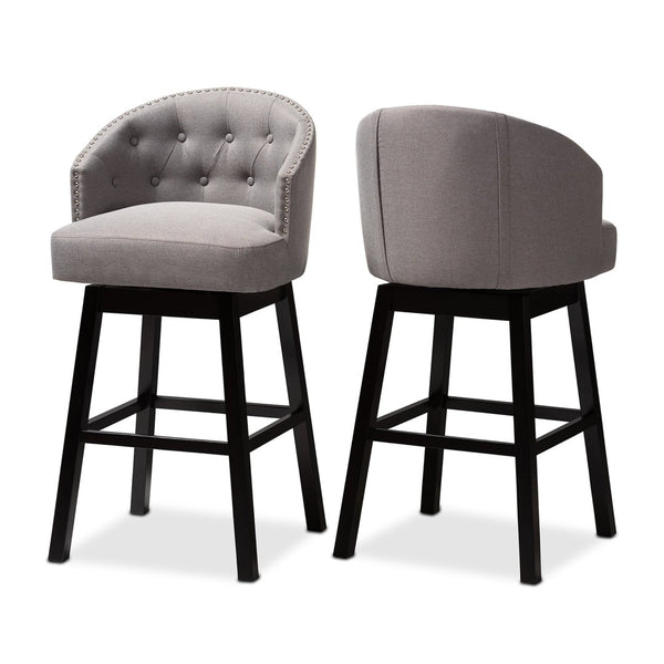 Baxton Studio Baxton Theron Transitional Gray Fabric Swivel Bar Stool Set of 2 - Elegant Comfort & Style! BBT5210B-Grey-BS