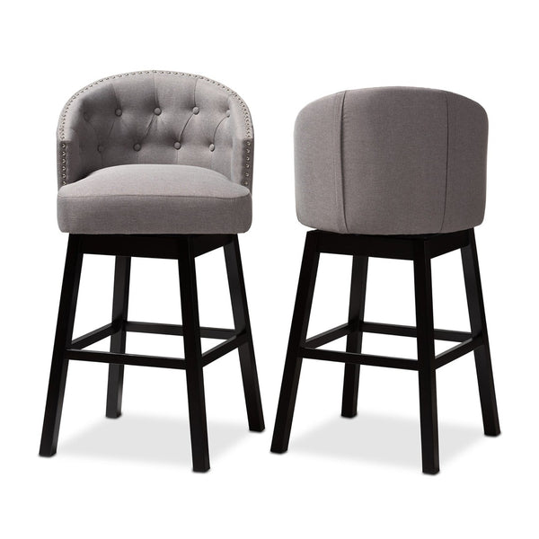 Baxton Studio Baxton Theron Transitional Gray Fabric Swivel Bar Stool Set of 2 - Elegant Comfort & Style! BBT5210B-Grey-BS