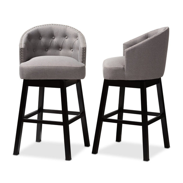 Baxton Studio Baxton Theron Transitional Gray Fabric Swivel Bar Stool Set of 2 - Elegant Comfort & Style! BBT5210B-Grey-BS