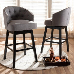 Baxton Studio Baxton Theron Transitional Gray Fabric Swivel Bar Stool Set of 2 - Elegant Comfort & Style! BBT5210B-Grey-BS
