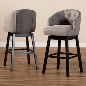 Baxton Studio Baxton Theron Transitional Gray Fabric Swivel Bar Stool Set of 2 - Elegant Comfort & Style! BBT5210B-Grey-BS