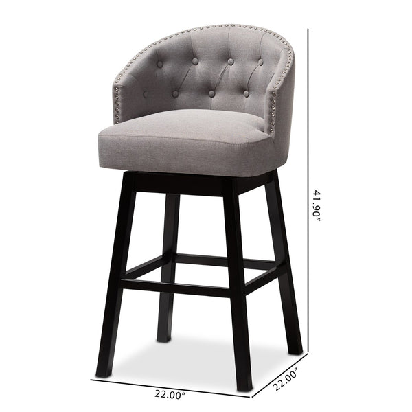 Baxton Studio Baxton Theron Transitional Gray Fabric Swivel Bar Stool Set of 2 - Elegant Comfort & Style! BBT5210B-Grey-BS