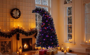 English Elm 6FT Black Artificial Christmas Tree with 250 LED Orange & Purple Lights, 900 Tips, UV-Resistant Indoor Decor PX283441AAA