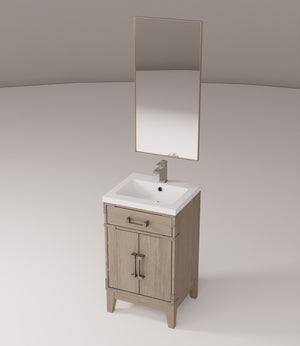 English Elm Grey Oak Single-Sink Vanity Set With Acrylic Countertop, Mirror & Faucet For Compact Spaces B2731S01999