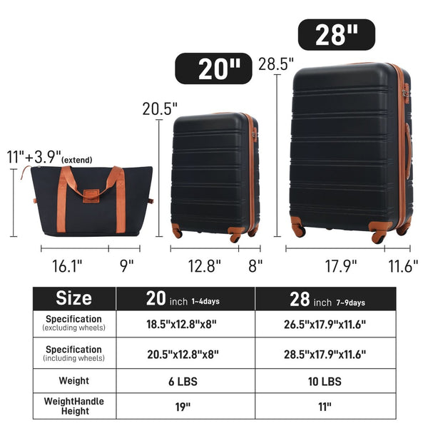 English Elm Hardshell Abs Spinner Luggage Set with Tsa Lock Expandable Travel Carry on Suitcase Black+Brown PP309434AAP