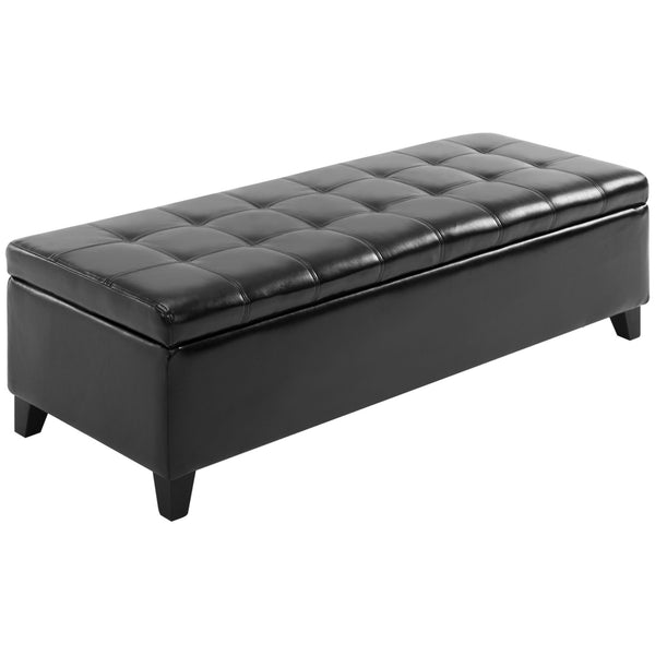 English Elm HOMCOM Tufted 51" Storage Ottoman Bench with Lift Top and Soft-Close Lid, Padded Seat for Living Room Black W2225P217744