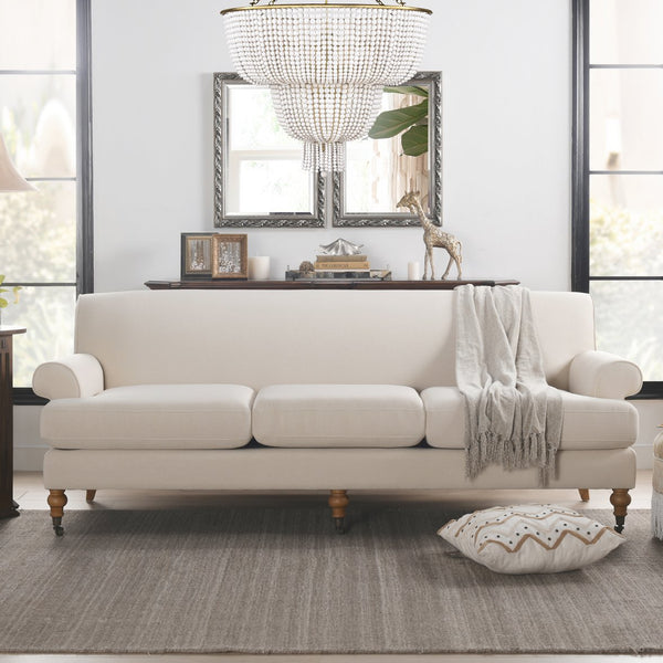 English Elm Jennifer Taylor Home - Alana Three-Cushion Tightback Sofa - Durable Sky Neutral Beige Upholstery For Timeless Elegance B2719P238312