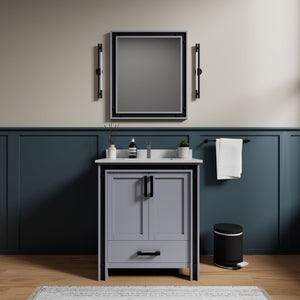 English Elm Dark Grey Bath Vanity Set With Cultured Marble Top, Soft-Close Storage & Coordinating Mirror - 30" W B2731S00809