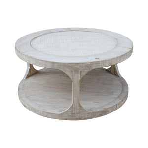 Lilys Milo Round Coffee Table With Rattan Top Weathered Whitewash 35X35 9117