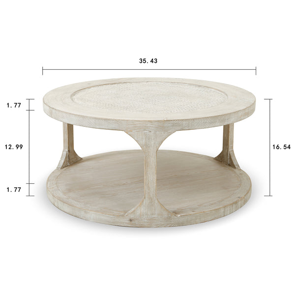 Lilys Milo Round Coffee Table With Rattan Top Weathered Whitewash 35X35 9117