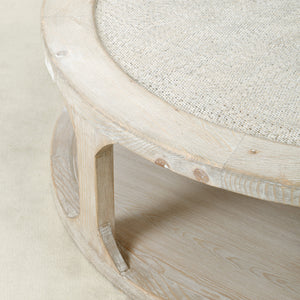 Lilys Milo Round Coffee Table With Rattan Top Weathered Whitewash 50X50.. 9117-L