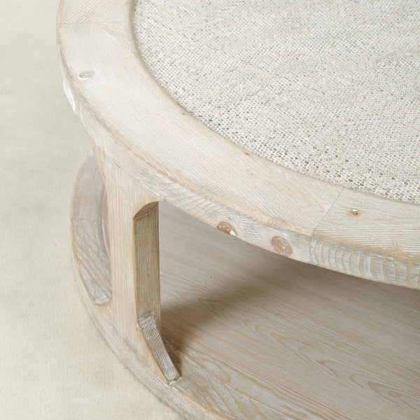 Lilys Milo Round Coffee Table With Rattan Top Weathered Whitewash 50X50.. 9117-L