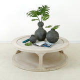 Lilys Milo Round Coffee Table With Rattan Top Weathered Whitewash 50X50.. 9117-L