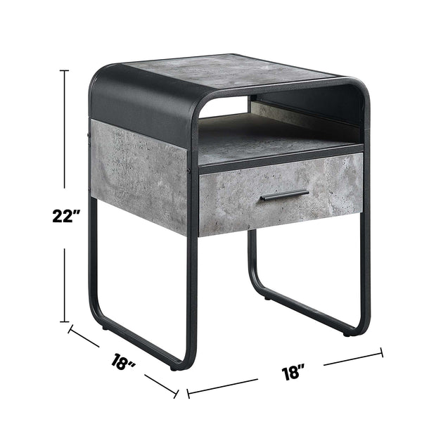 English Elm Metal End Table With Drawer And Shelf - Stylish Concrete Gray Top & Black Frame For Modern Spaces B016P323430