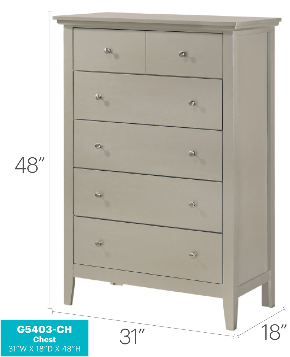 English Elm Glory Hammond G5403-CH Silver Champagne Chest — 5-Drawer Dovetail Storage with Nickel Hardware, 48"H B078108302