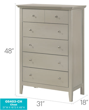 English Elm Glory Hammond G5403-CH Silver Champagne Chest — 5-Drawer Dovetail Storage with Nickel Hardware, 48"H B078108302