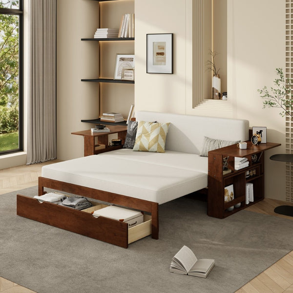 English Elm Full Size Daybed with Hydraulic Desk Armrests Storage Drawer and Sofa Seating Espresso LT000271AAP