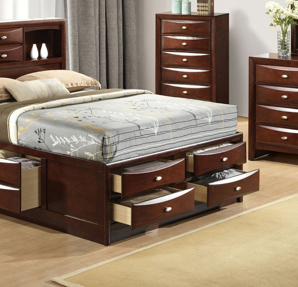 English Elm Contemporary King Size Bed With Footboard Drawers & Headboard Bookcase - Cherry Finish Elegance B2741S00561
