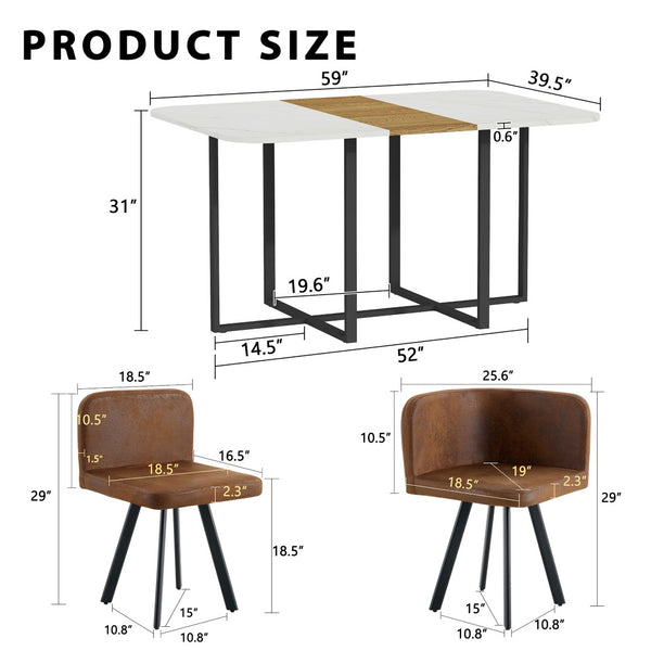 English Elm 7-piece Melamine Dining Set with Pu Cushioned Chairs and Iron Frame for Small Spaces W3875S00120