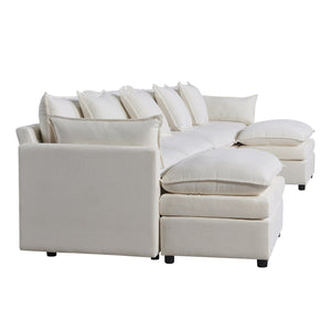 English Elm 142.52"Modern Chenille U-Shaped Sectional Sofa with Convertible Chaise, Solid Wood Frame, Plush Foam Seating and Ottomans for Spacious Living W1036S00058