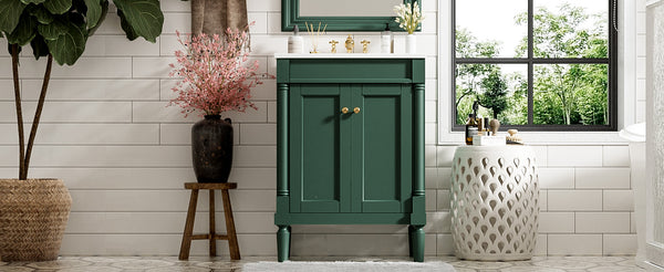 English Elm 24'' Modern Bathroom Vanity with Ceramic Basin, Solid Wood Frame, Soft-Close Doors, Ample Storage Green N710P190503F