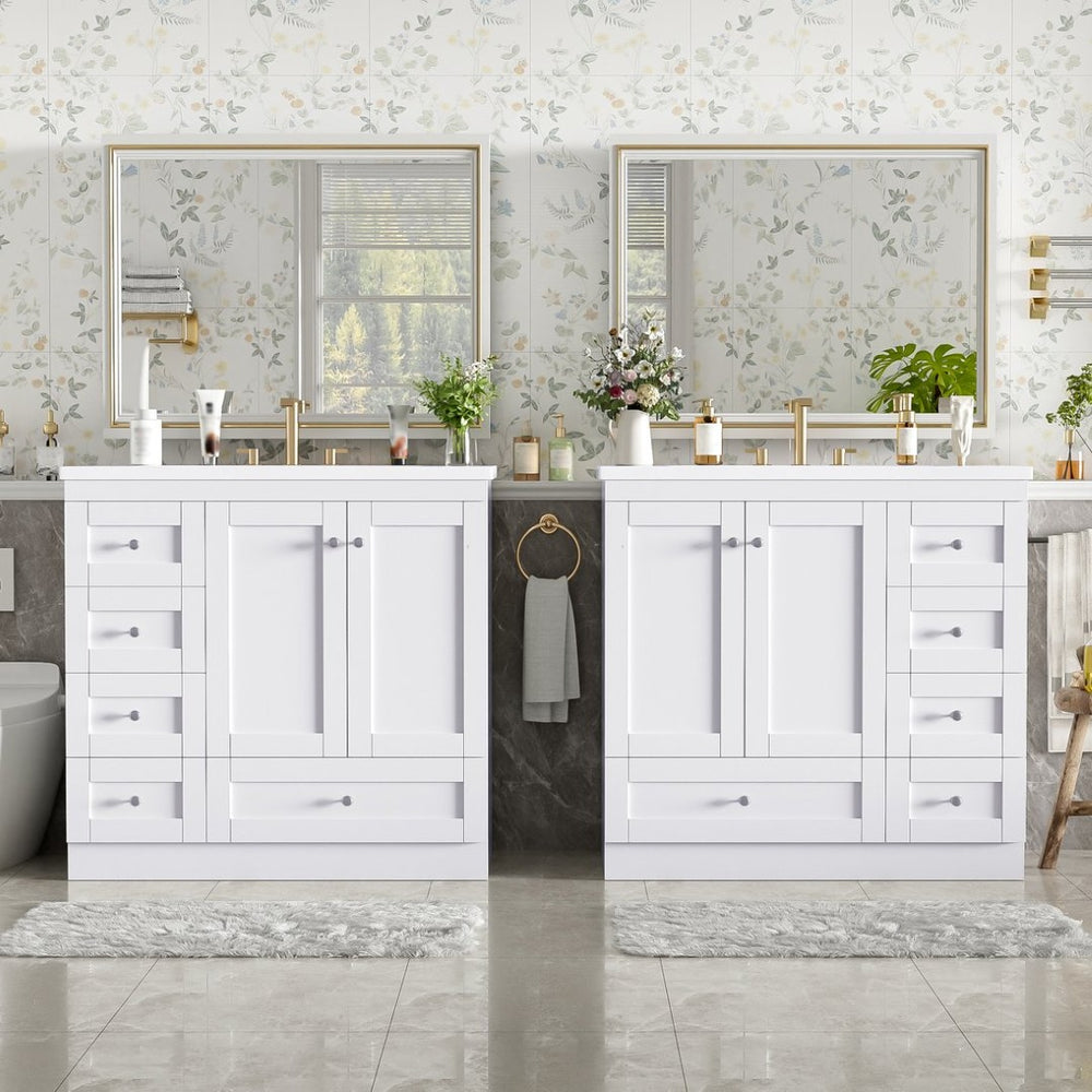 English Elm 72-inch Shaker Double Bathroom Vanity with Resin Basin and Soft Close Storage N729P000030K
