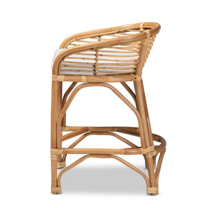 English Elm Modern Rattan Frame Counter Stool with Foam Padded Seat for Bohemian Coastal Kitchens B2750P470032