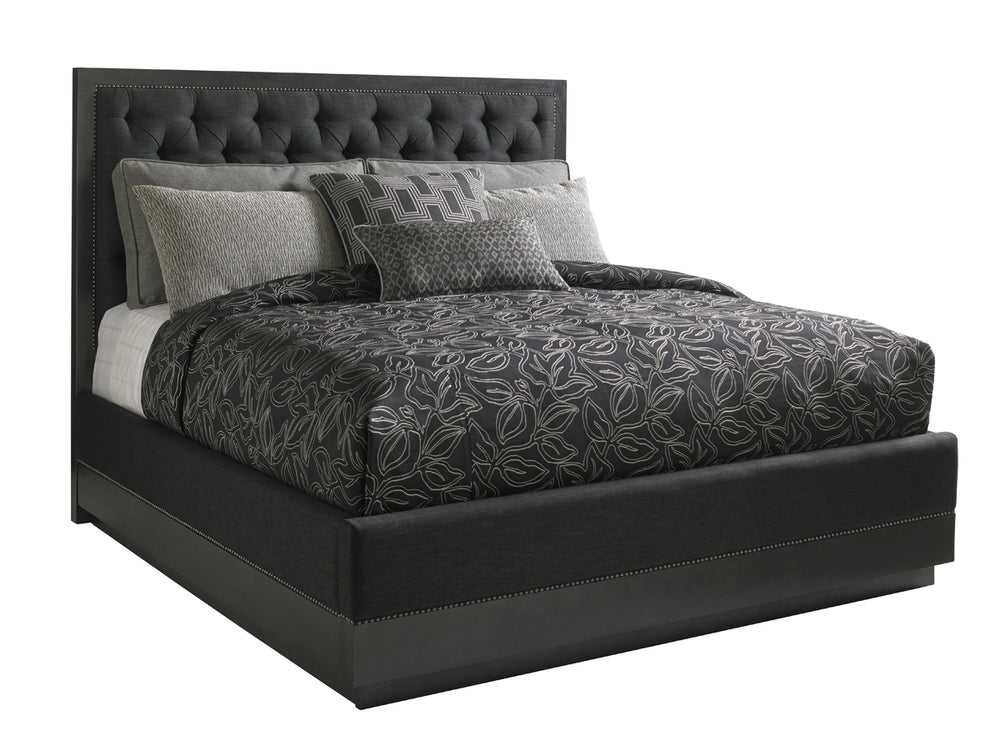 Lexington Maranello Upholstered Bed In Carbon Gray With Tufted Headboard For A Chic Contemporary Bedroom Design Carbon Gray  911-133c