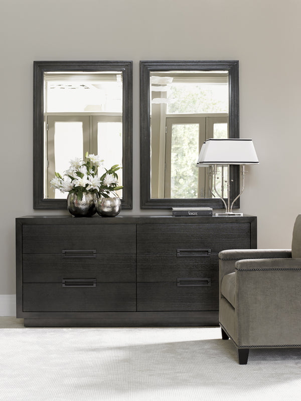 Lexington Volante Contemporary Landscape Mirror With Carbon Gray Wood Frame & Smoked Glass For Any Space Carbon Gray  911-205