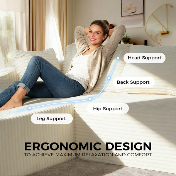 English Elm 100" Corduroy L-shaped Sectional with Deep Foam Seats for Modern Living Rooms T5880S00008