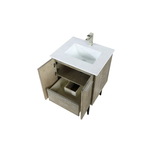 English Elm Rustic Acacia Bath Vanity 24" W X 20" D With Cultured Marble Top & Brushed Nickel Faucet Set B2731P259660-GIGA